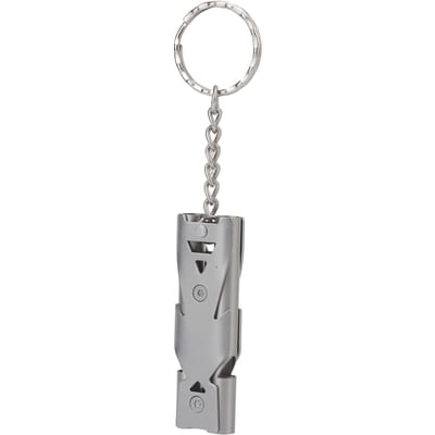 Sifflet de survie en plein air avec porte-clés, sifflet de sécurité à double tube en acier inoxydable, gris gray