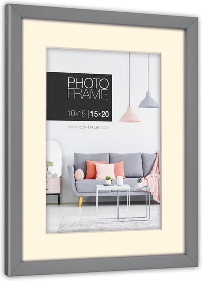 ZEP - Kunststof Fotolijst Edison Grijs met Passe-Partout voor foto 9x13 / 13x18 cm - NP57G