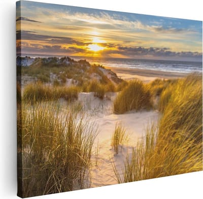 Artaza Canvas Schilderij Duinen - 40x30 cm - Klein - Wanddecoratie Zeezicht - Muurdecoratie Zonsondergang - Schilderijen Op Canvas