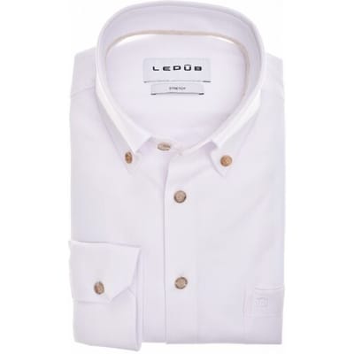 Ledûb Overhemd Uni Color 4-Way Stretch Button-Down Wit-Zand / male