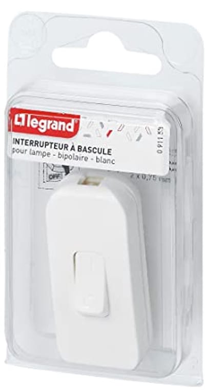 Tuimelschakelaar voor lampen, tweepolig, 2A, 250V, vervangende schakelaar voor bedlamp/staande lamp/bureaulamp