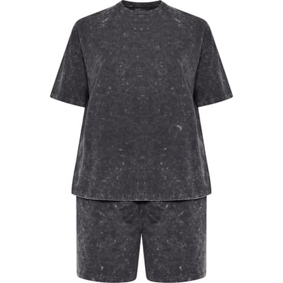 Yours Grijze Set Met Tshirt En Shorts Met Acid Washeffect Size 42