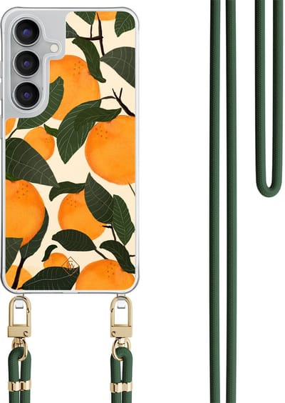 Casimoda® hoesje met groen koord - Geschikt voor Samsung S25 FE - Orange Garden - Afneembaar koord - TPU/polycarbonaat - Groen