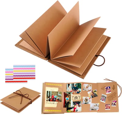 carmdering - Fotoboek - Fotoalbum - Leporello Album - Flexibel Vouwbaar Ontwerp - Veilige Lintsluiting - Dik Kraftpapier - Vintage Hellbruine Tint - Ruimtebesparend Draagbaar - 1 Stuk