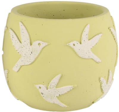 Dekoratief | Bloempot 'Free Birds', groen/wit, cement, 13x13x10cm | A260187