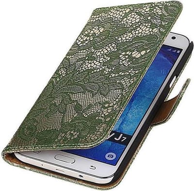Bloem Bookstyle Hoesje - Wallet Case Telefoonhoesjes - Geschikt voor Samsung Galaxy J7 Donker Groen