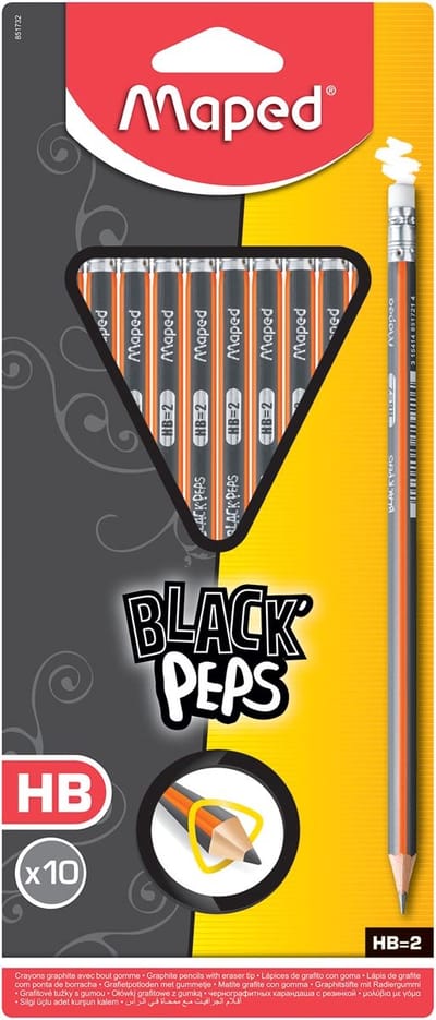 Maped Black'Peps potlood met gum HB, blister met 10 stuks