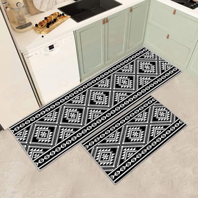 Keukenloper - Keukenmat - Keuken Vloerkleed - Wasbaar - Zwart met Wit