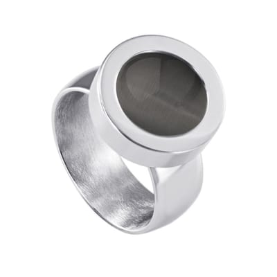 Quiges RVS Schroefsysteem Ring Zilverkleurig Glans 16mm met Verwisselbare Cat's Eye Grijs 12mm Mini Munt