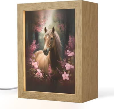 Nachtlampje 15x20 cm - Kinder lampje - Paard - Bloemen - Roze - Natuur - Bos - Tafellamp kinderkamer - Slaapkamer lamp - Bedlamp kinderen - Kinderlampje stopcontact - Wandlamp babykamer - Nachtlampjes