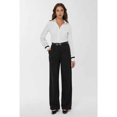 Hoge Taille Gestreepte Rechte Broek