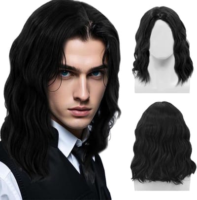 Zwarte Lange Krullende Cosplay Peruk voor Mannen - Hippie, Rockster en Carnaval Kostuum voor Halloween
