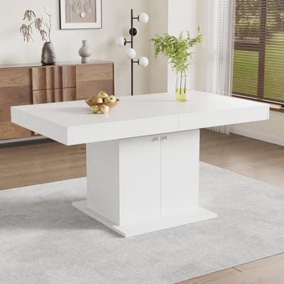 Sweiko Uittrekbare Eettafel, L140/180*W80*H76cm, Eettafel met opbergruimte, Rechthoekige eettafel, Koffievrijetijdstafel, Ruimtebesparende multifunctionele eettafel, Automatische telescopische tafel, Wit
