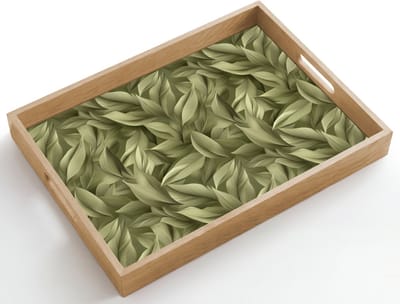 Dienblad hout 50x35 cm - Schootdienblad - Bladeren - Modern - Groen - Borrelplank rechthoek - Plateau dienbladen