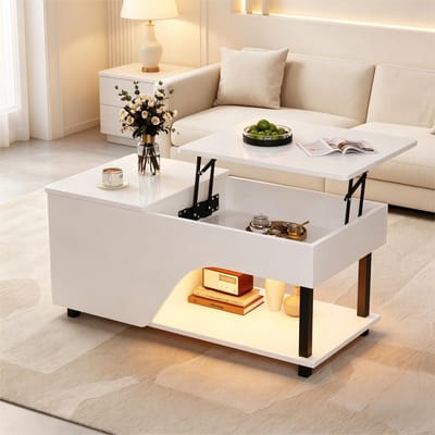 Opvouwbare salontafel 50x100x46 cm - dressoir met LED-verlichting - opengewerkte koffietafel - sofa tafel - zijopslag - wit