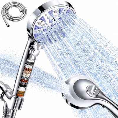 Ecoworks Douchekop met Hoge druk en Filter - Met Doucheslang - 8 ionische Sproeistanden - Antikalk Bescherming - Waterbesparende regendouche