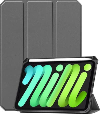 Hoesje Geschikt voor Apple iPad Mini 7 (2024) - 8.3 inch - 7e Generatie - Dun & Stevig - Trifold Bookcase - Hard Cover Case - Met Uitsparing Geschikt voor Apple Pencil - Hardcover Book - Tablet Hoes - Grijs