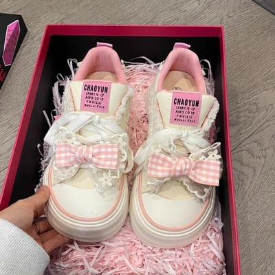 Roze Big Head Canvas Schoenen Dames Nieuwe Lente en Zomer Platform Schattig Lelijk Schattig Casual Board Schoenen 38 white