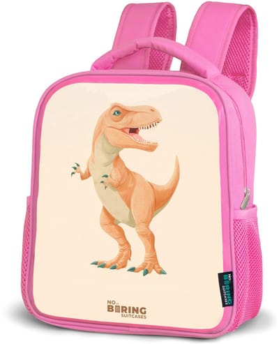 NoBoringSuitcases.com® - Rugzak roze - Schooltas meisjes - T-rex dino in oranje kleuren - Kinder rugtas meisje - Boekentas kind - Kinderrugzak voor school - Schoolrugzak