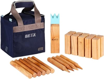 Kubb spel - Werpspel buiten - Outdoor entertainment - India hardhout - 6 koning 24 cm - Natuurlijk hout