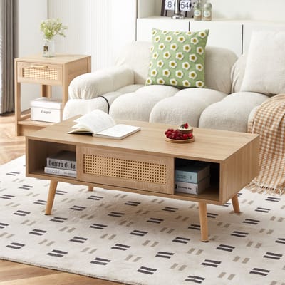 MODENUIT Salontafel - Met Schuifdeur En Opbergruimte - Voor Woonkamer En Slaapkamer - MDF Naturel - 105x55x40 cm