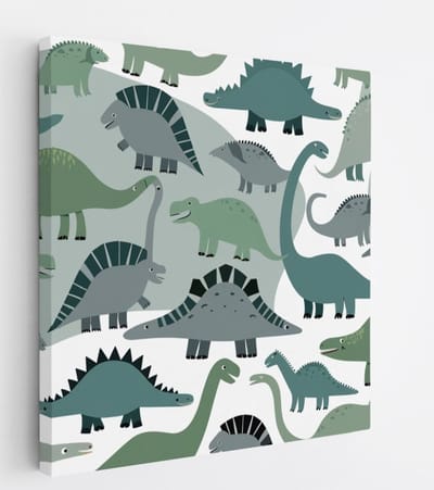 Saammp Canvas Schilderij - Verschillende dinos - Kinderkamer - 20x20 - Foto op canvas - Wanddecoratie - Muurdecoratie Woonkamer - Slaapkamer decoratie - Canvas Print
