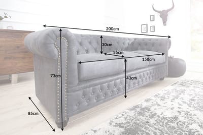 Design 3-zits bank CHESTERFIELD 200cm antiek grijze veerkern 3-zits loungebank - 37391