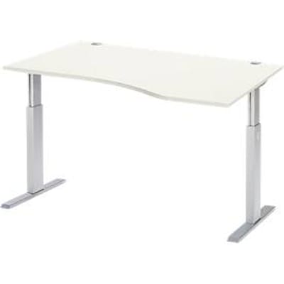 Schäfer Shop Select ERGO-T bureau, elektrisch in hoogte verstelbaar, vrije vorm, aanbouw rechts, T-voet, B 1800 x H 725-1185 mm, alu wit/wit