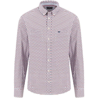 Fynch Hatton - Lange mouw overhemd - Heren - L - rood - Katoen - 1512-5920