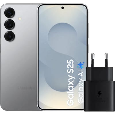 Samsung Galaxy S25 128GB Zilver 5G + Samsung Oplader 25 Watt Zwart