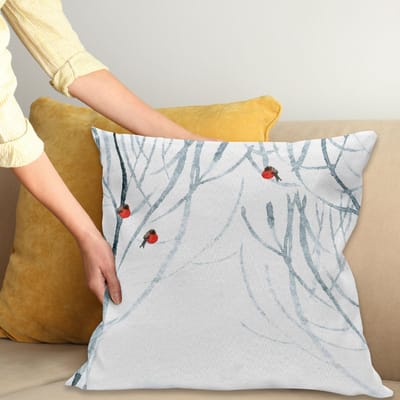 ABAKUHAUS Woods Gimpel Kussenhoes – Dubbelzijdig – 50x50 cm – Grijs/Wit