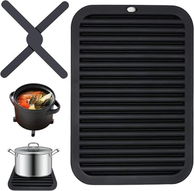Hittebestendige Siliconen Onderzetters voor Keuken - Opvouwbare Mat voor Strijkijzer, Krultang en Servies - Zwart 30x23cm