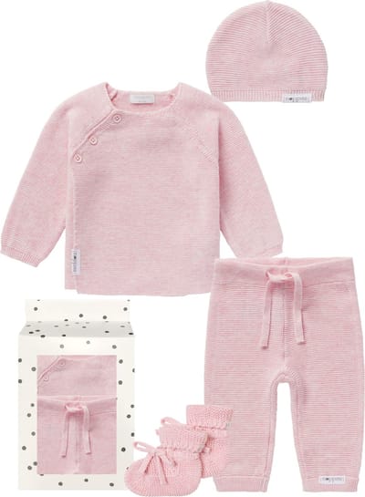 Noppies - Geschenkverpakking met kledingset - Lichtroze - 4delig - Broek Grover - trui Pino - Muts Rosita - Slofjes Nelson - Maat 44