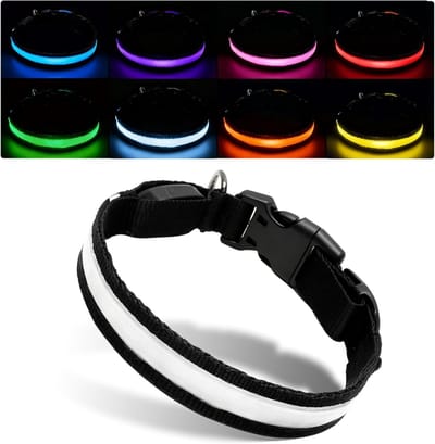 Oplaadbare Hondenhalsband met Verlichting, Waterdicht en Verstelbaar, 3 Modi en 7 Kleuren voor Kleine en Middelgrote Honden