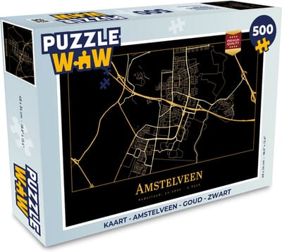 Puzzel Kaart - Amstelveen - Goud - Zwart - Legpuzzel - Puzzel 500 stukjes