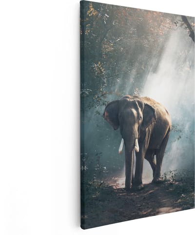 Artaza Canvas Schilderij Olifant - 80x120 cm - Groot - Wanddecoratie Dieren - Muurdecoratie Jungle - Schilderijen Op Canvas