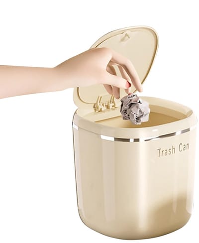 Kleine Prullenbak - Bureau Bakje - Afval Beheer - Met Drukdeksel - 2.6L - Beige