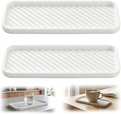 Multifunctionele 2-delige set gootsteenorganizer met sponshouder en antislip zeepschaal voor een opgeruimde keuken (wit)
