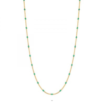 Twice As Nice Halsketting in 18kt verguld zilver, groen email 40cm+5cm