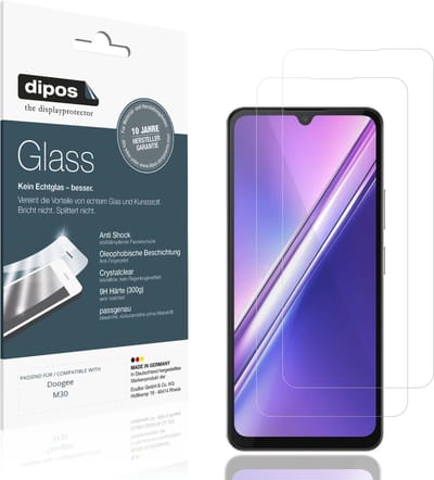 dipos – 2x Pantserfolie geschikt voor Doogee M30 | 9H Screenprotector