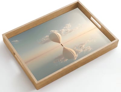 Dienblad hout 50x35 cm - Schootdienblad - Luchtballon - Wolken - Water - Blauw - Borrelplank rechthoek - Plateau dienbladen