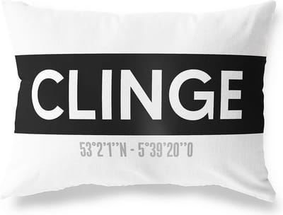 Tuinkussen CLINGE - ZEELAND met coördinaten - Buitenkussen - Bootkussen - Weerbestendig - Jouw Plaats - Studio216 - Modern - Zwart-Wit - 50x30cm