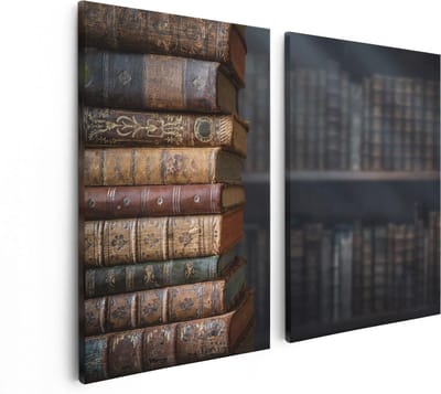 Artaza Canvas Schilderij Tweeluik Oude Historische Boeken - Retro - 80x60 - Foto Op Canvas - Canvas Print