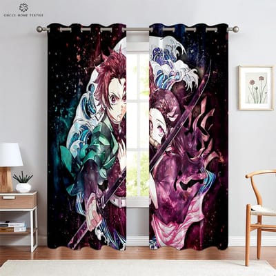 Heetbloedige Anime Cartoon Geprinte Gordijnen, 100% Polyester, Gordijnen met Stangzak, Keuken, Woonkamer, Kinderkamer, 2 Stuks Q12408QQ-W50xH130(CM)x2PCS&Rod pocket