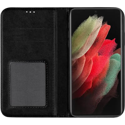 Telefoonglaasje Bookcase Geschikt voor Samsung Galaxy S21 Ultra - PU Leer - Zwart - Beschermhoes - Wallet - Cover