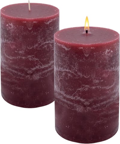 Set van 2 XL Stompkaarsen 15x9 cm Bordeauxrood Rustiek Kerstdecoratie