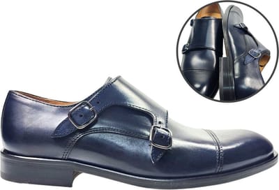 Stravers - Maat 48 Herenschoenen met Gesp Blauw Monk Straps Grote Maten Herenschoenen met Gesp