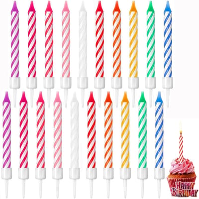 Verjaardagskaarsen voor taarten - 20 stuks - regenboog feestkaarsen met houders - voor babyshower cake bruiloft feest decoratie - 7 cm