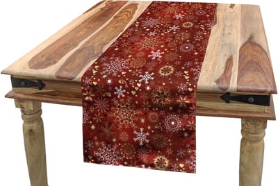 ABAKUHAUS kersttafelloper, sneeuwvlokken, eetkamerkeuken rechthoekige decoratieve tafelloper, 40 x 180 cm, wit, geel en rood