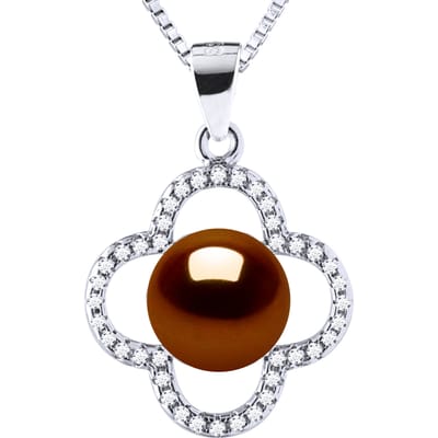 Clover Ketting Zoetwaterparel 9-10 mm Chocolate 925
